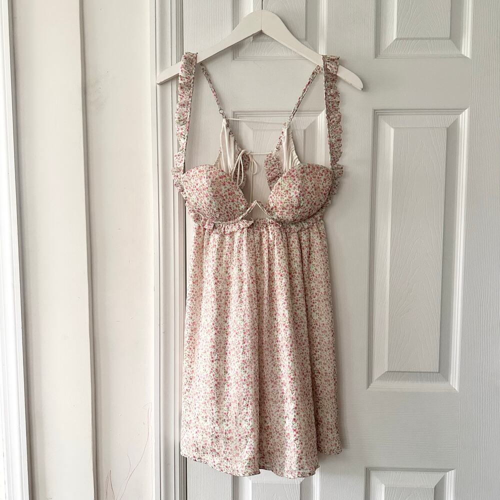 For Love & Lemons Colleen Ivory Red Floral Bustier Mini Babydoll Dress Medium - Picture 2 of 10